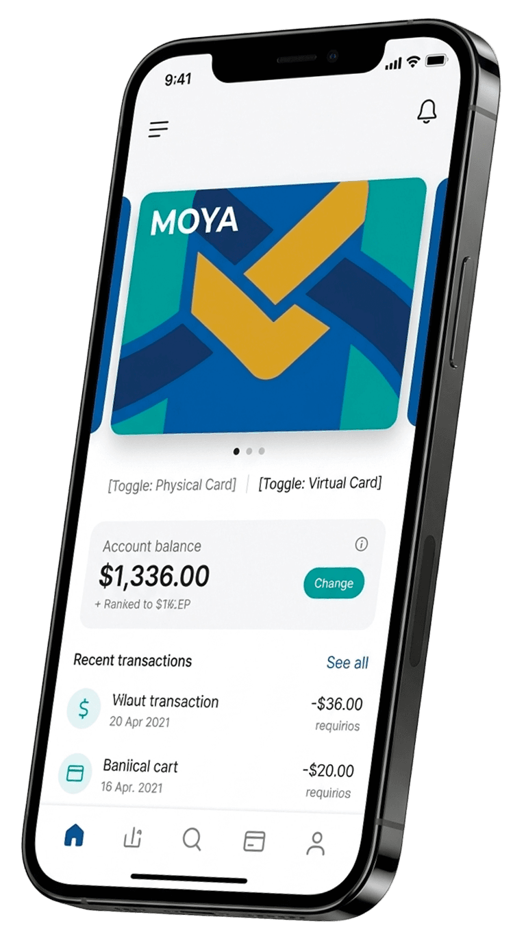 Visuel de carte virtuelle MOYA dans un téléphone